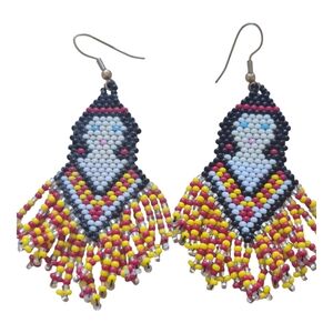 Handcrafted Beaded Earrings - Black, White, Red, Yellow